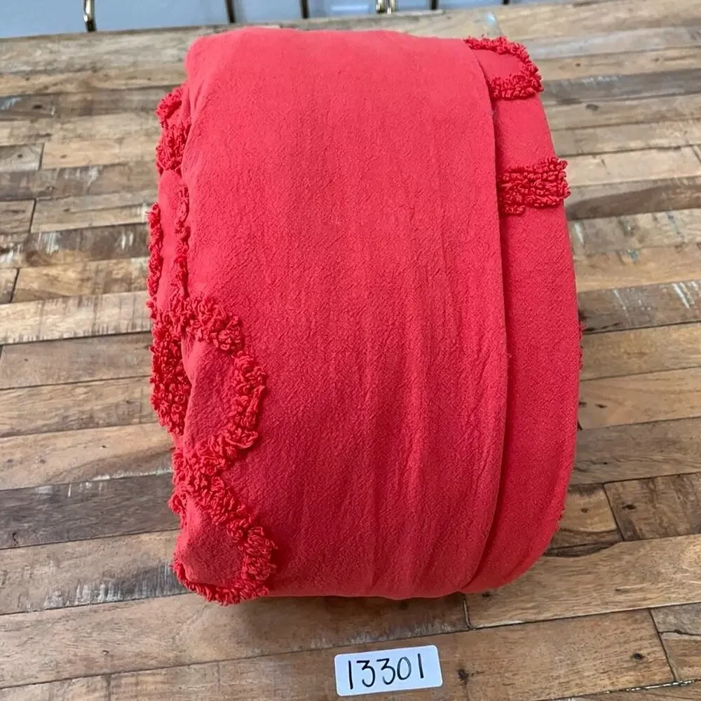 Vintage Red Cotton Chenille Queen Bedspread Floral Tufted Embroidered Design